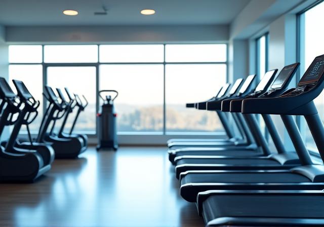 Helle Cardio-Zone mit Blick nach draussen.